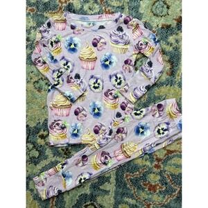 Lev Baby Pajama Set Baby Girl 6-12M Purple Cupcake Floral Bamboo‎ EUC